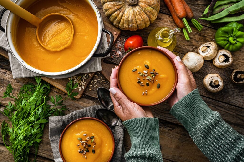 Indulge in autumn’s flavors with creamy pumpkin soup, cinnamon rolls