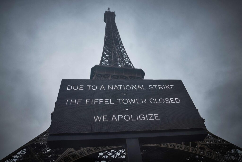 Eiffel Tower closes as employees strike